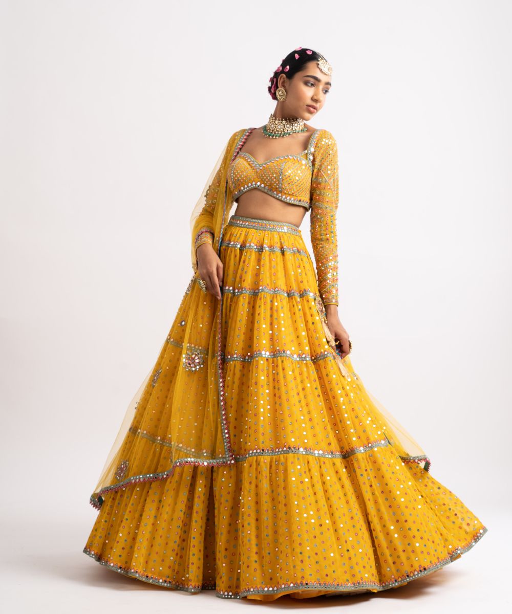 Yellow Multi Tier Multi Color Lehenga Set - Collection name Rang by Vvani vats