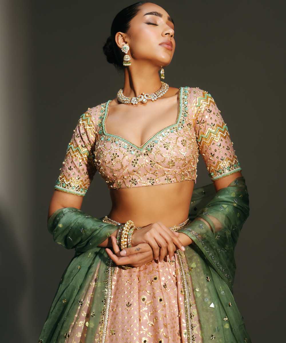 FARAH - HAND EMBROIDERED BLUSH PINK LEHENGA - Mehfil by Mahima Mahajan
