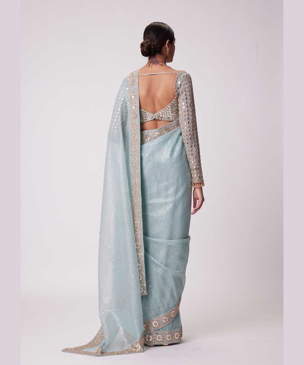 POWDER BLUE ORGANZA SAREE SET - Collection name Jugmug Bride by Vvani Vats