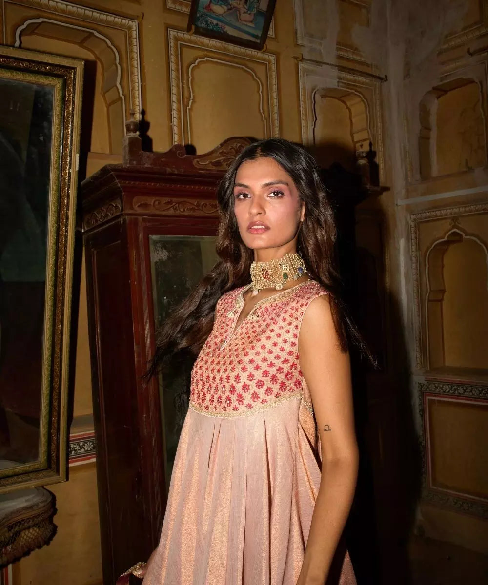 Aditi Gupta - Rose Gold and Hot pink Choga in cotton tissue