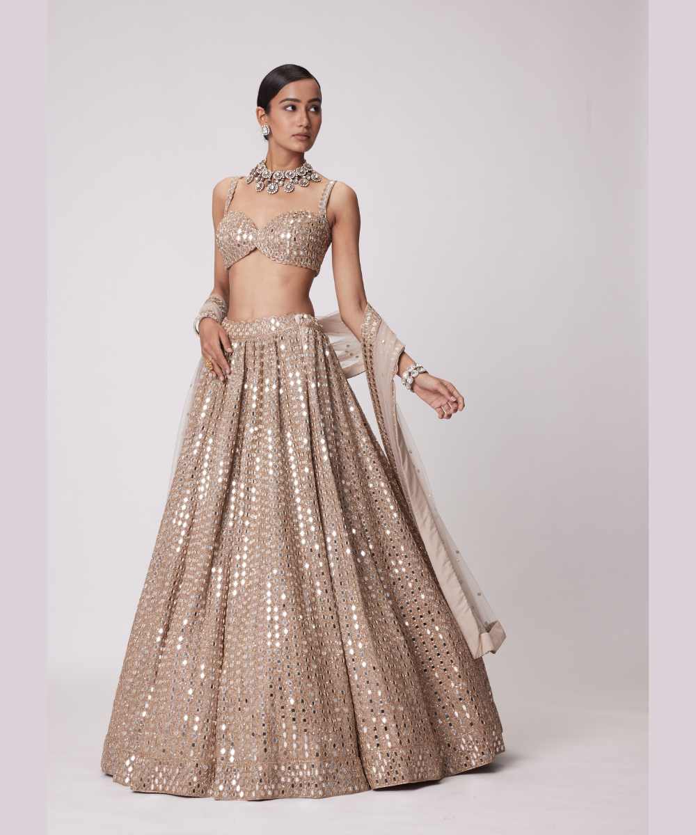 LIGHT BEIGE HAND EMBROIDERED LEHENGA SET - Jugmug Bride by Vvani Vats