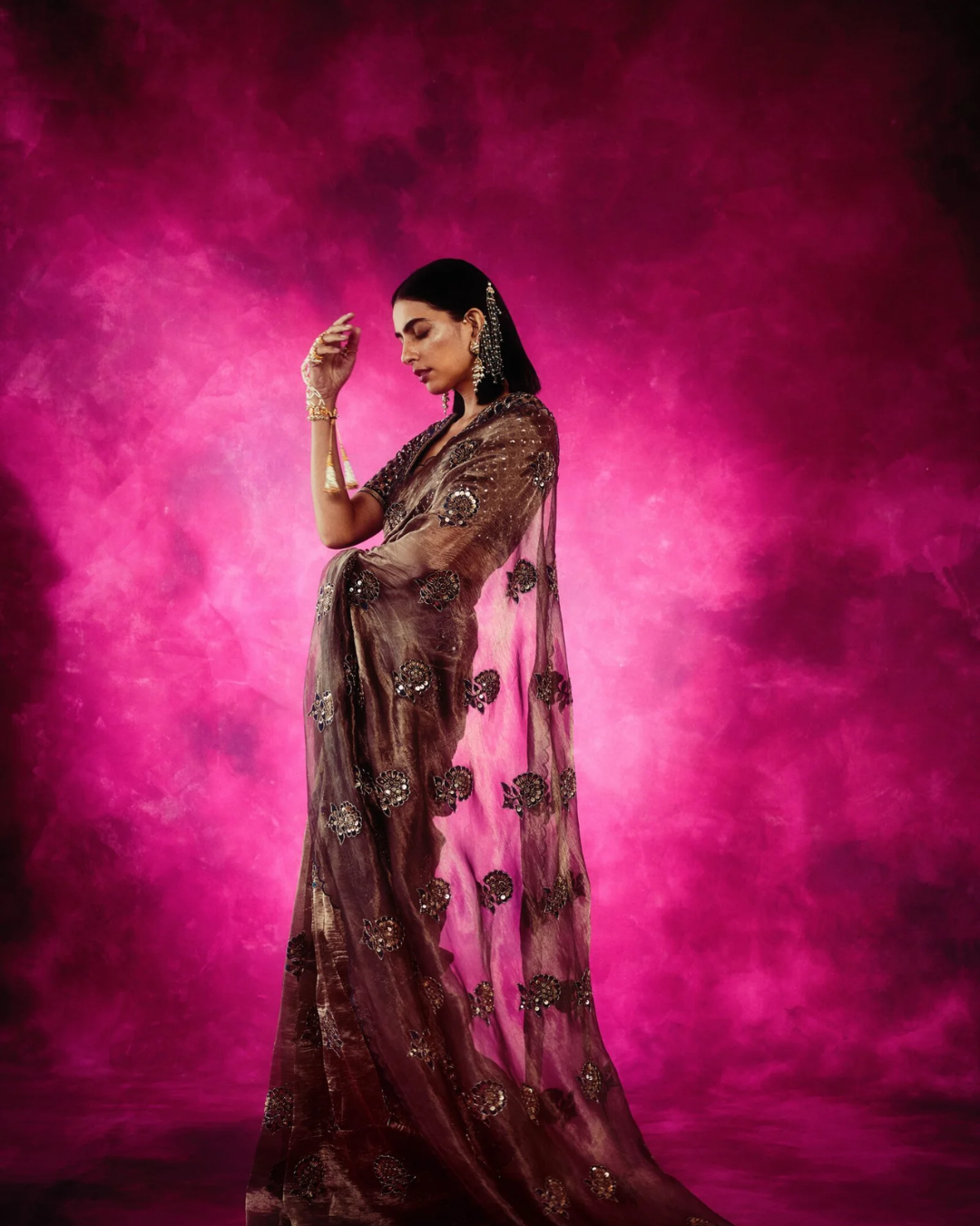 Vvani Vats - Copper Shimmer Organza Saree Set from Chand