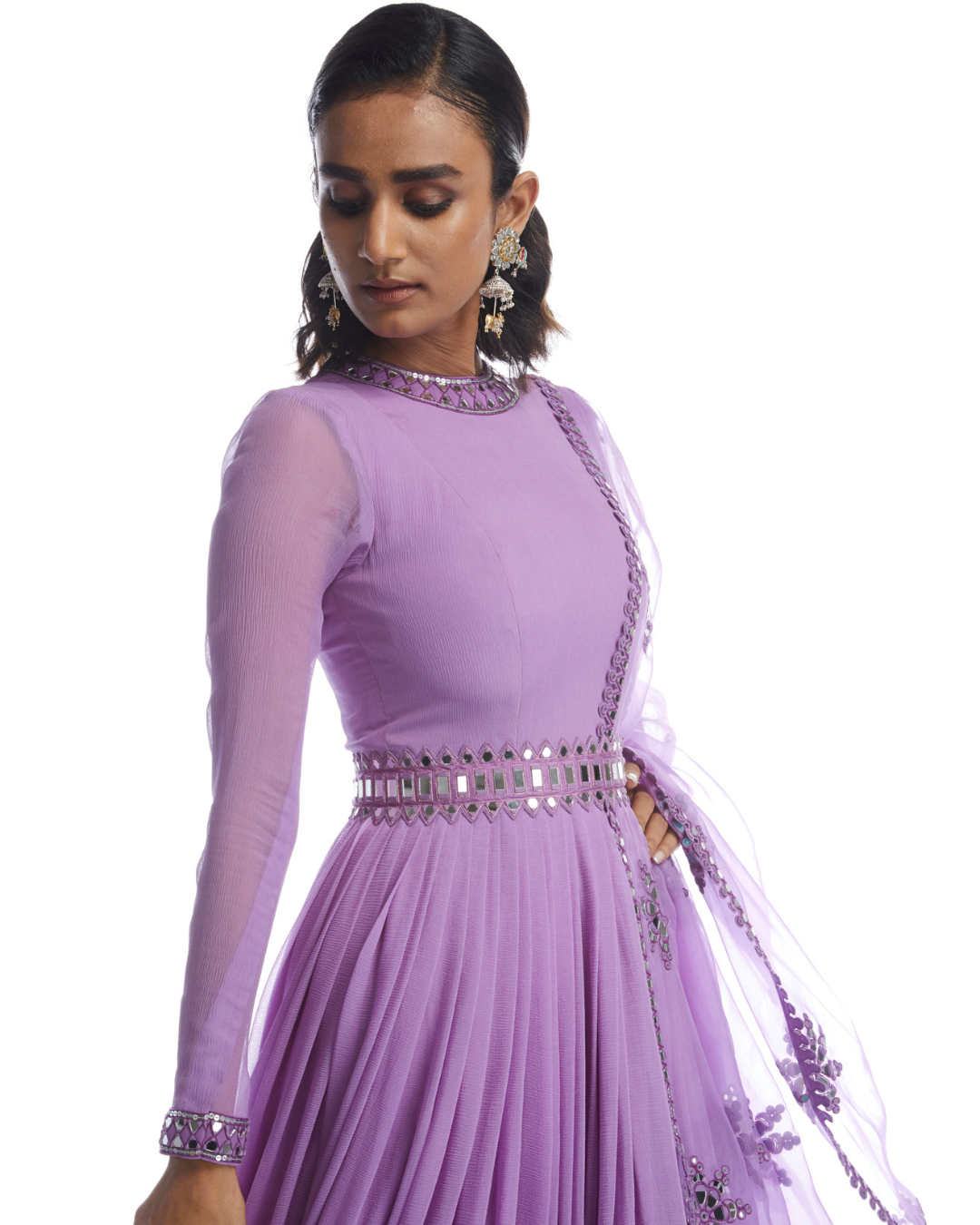Vvani Vats -  Catnip Purple Chiffon Anarkali Set from Chamak