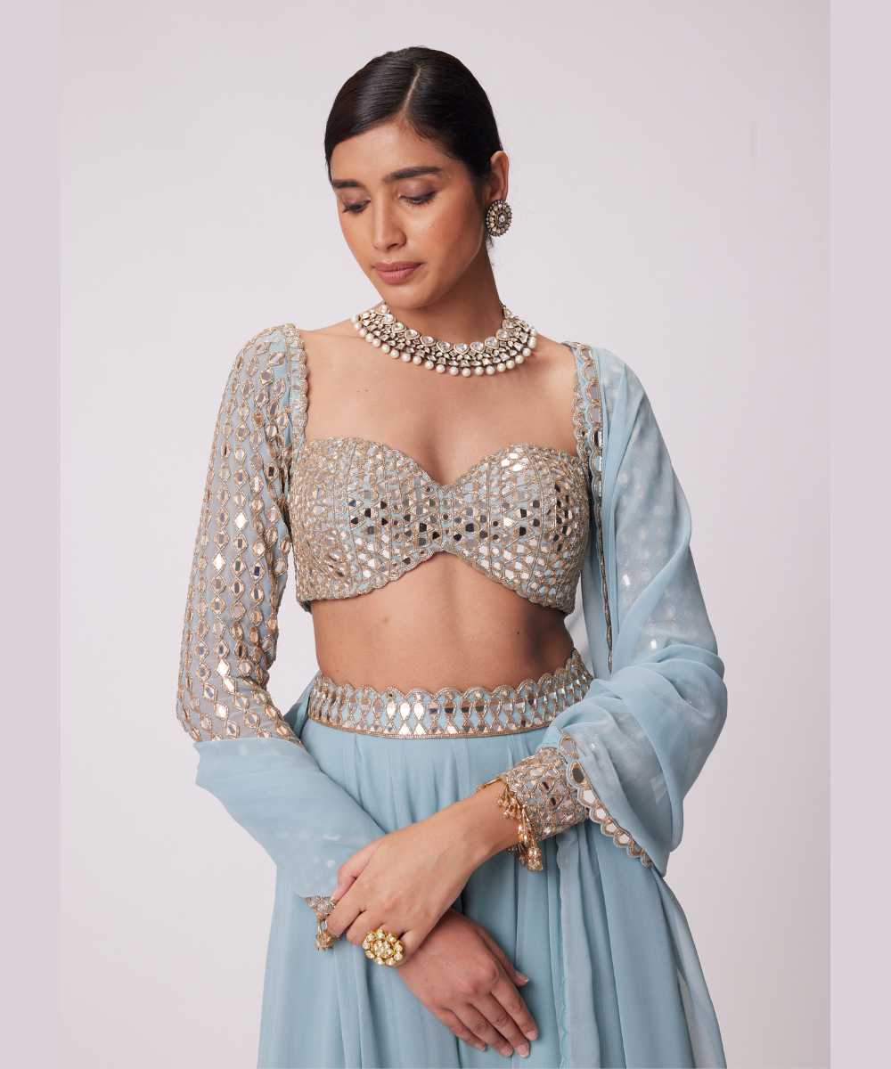 POWDER BLUE LEHENGA PANTS SET - Collection name Jugmug Bride by Vvani Vats