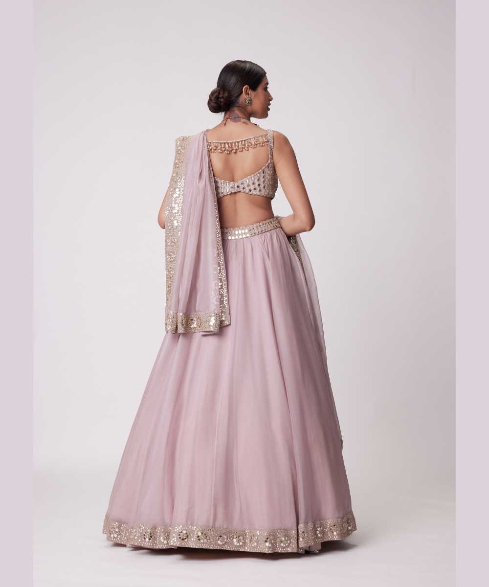ASH PINK MIRROR HAND EMBROIDERED LEHENGA SET - Collection name Jugmug Bride by Vvani Vats