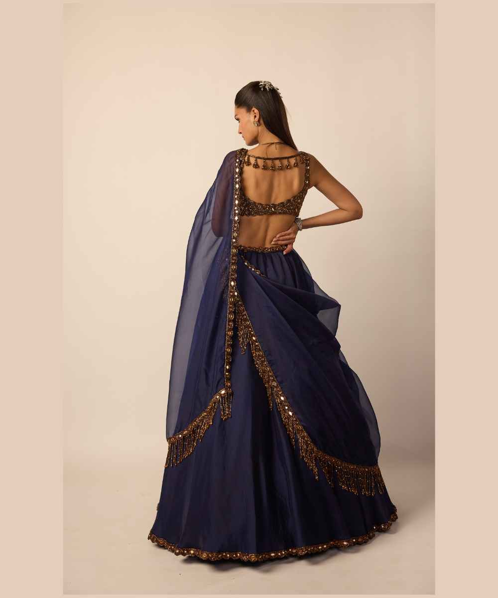 Deep Blue Tassel Dupatta Lehenga Set