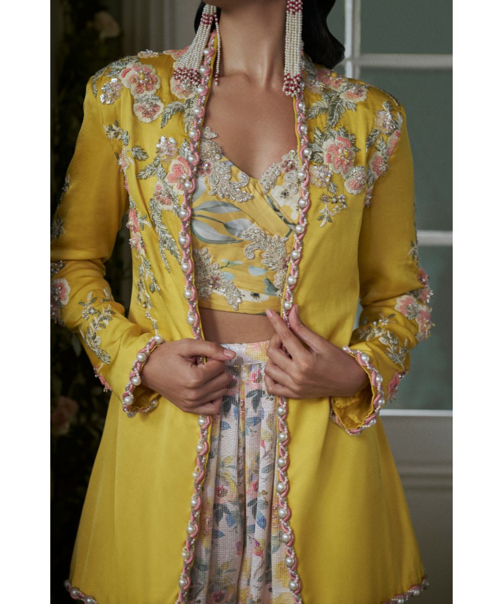 NITIKA GUJRAL - Yellow Jacket Trouser Set With Corset