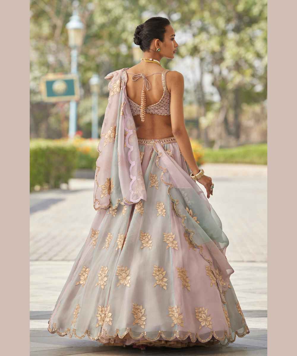 Ash Pink Flower Lehenga Set
