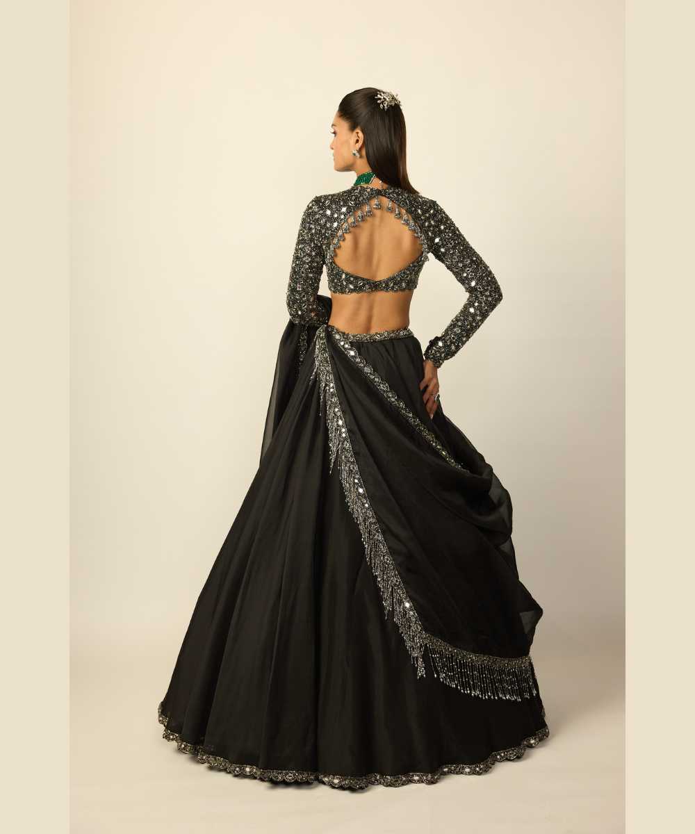 Black Tassel Dupatta Lehenga Set