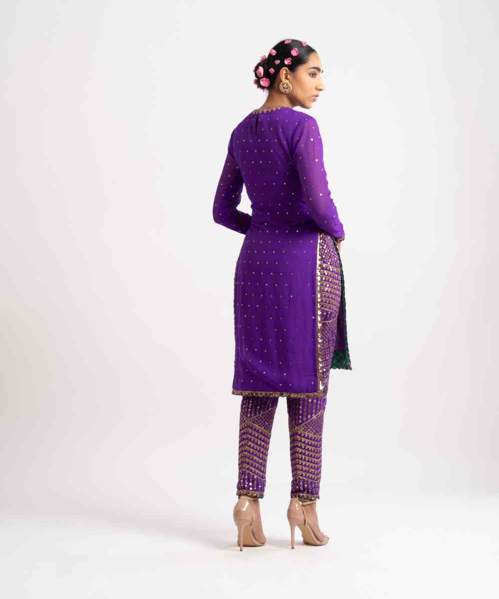 Purple Round Neck Multi Geo Pant Kurta Set - Collection name Rang by Vvani vats