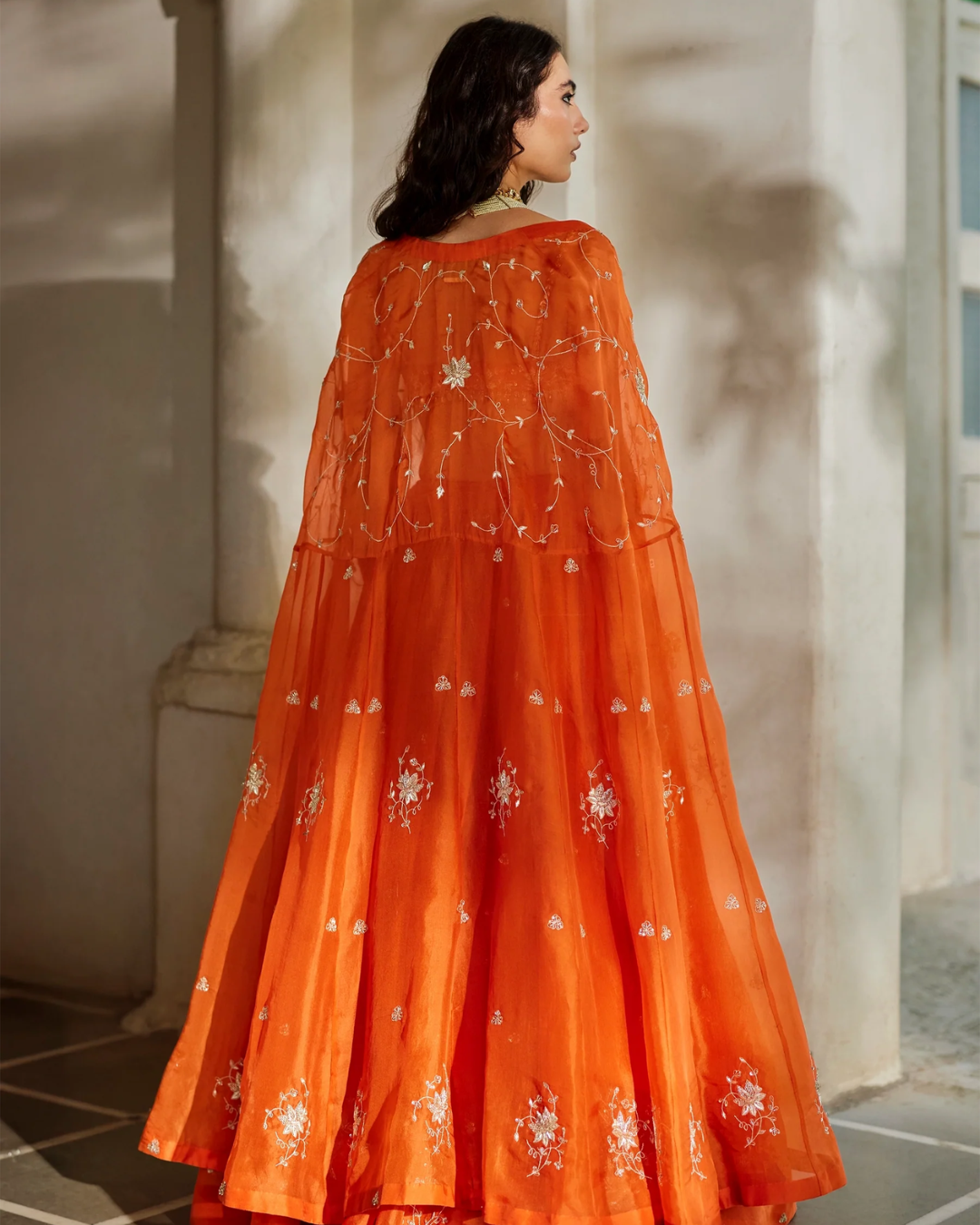 Paulmi and Harsh - Sara Cape Lehenga Set from Tara