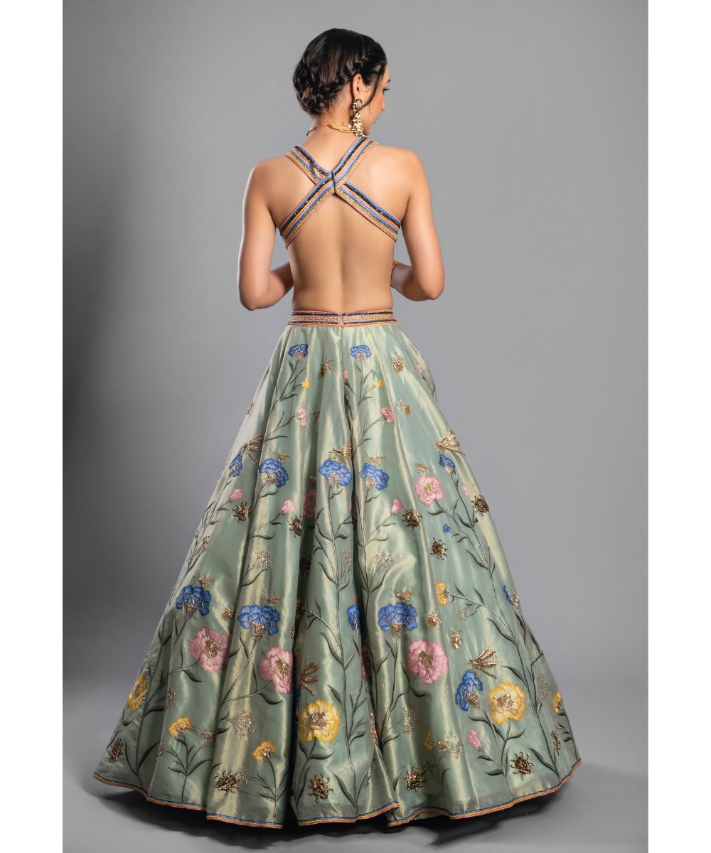 Aastha Sood - Light Green Silk Tissue Lehenga