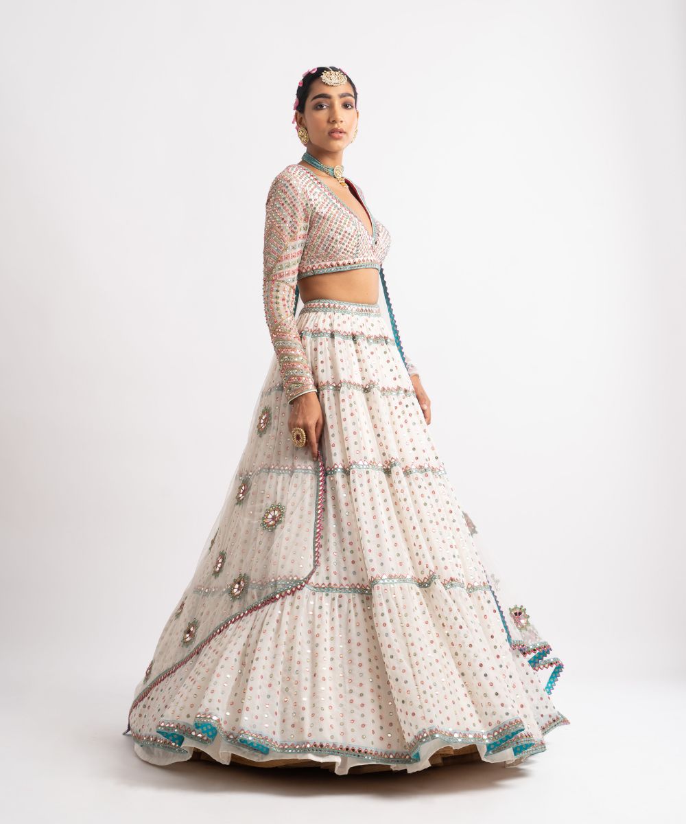 White Multi Tier Multi Color Lehenga Set - Collection name Rang by Vvani vats