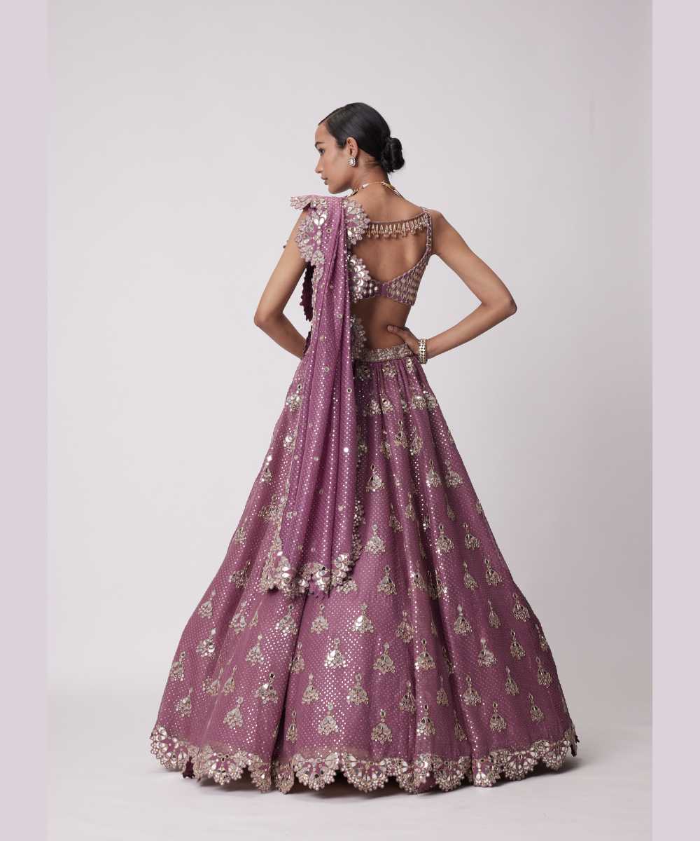 MUD  MAUVE SEQUIN EMBROIDERED LEHENGA SET - Jugmug Bride by Vvani Vats