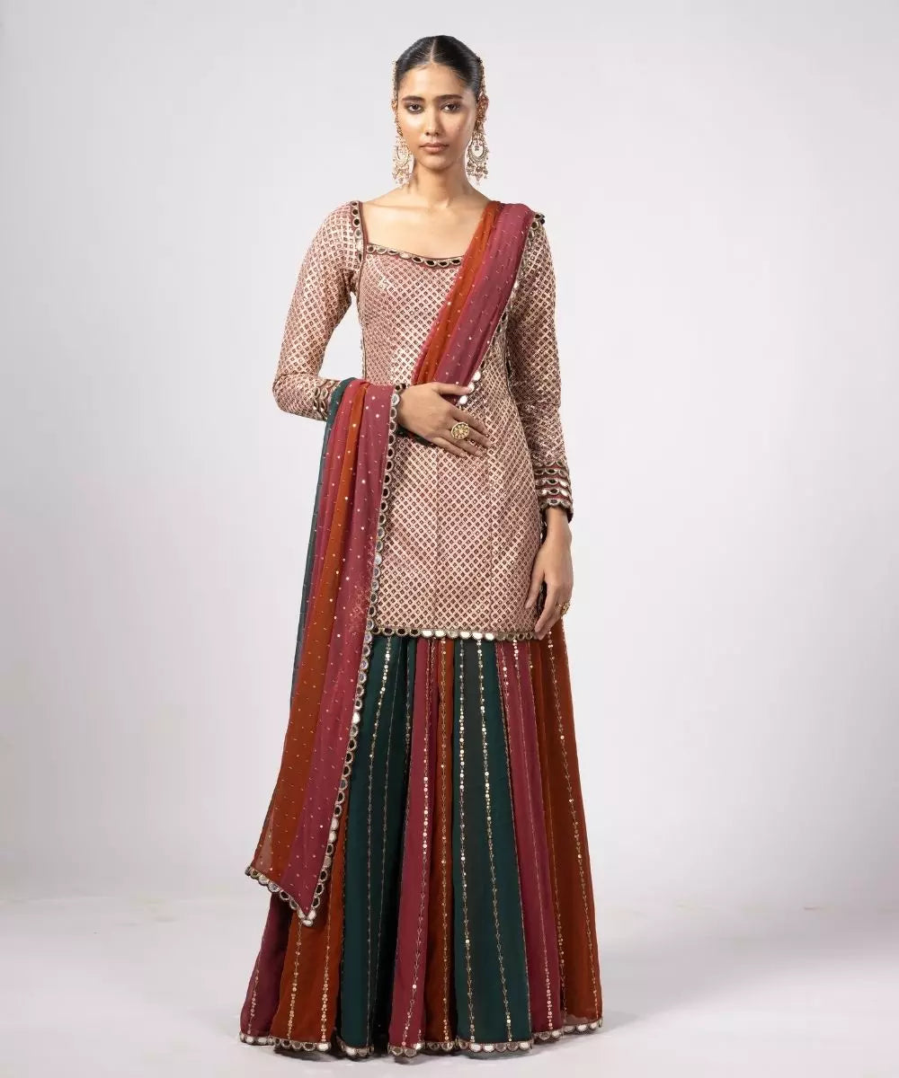 VVANI VATS - Jade Green Kurta Lehenga Pants Set