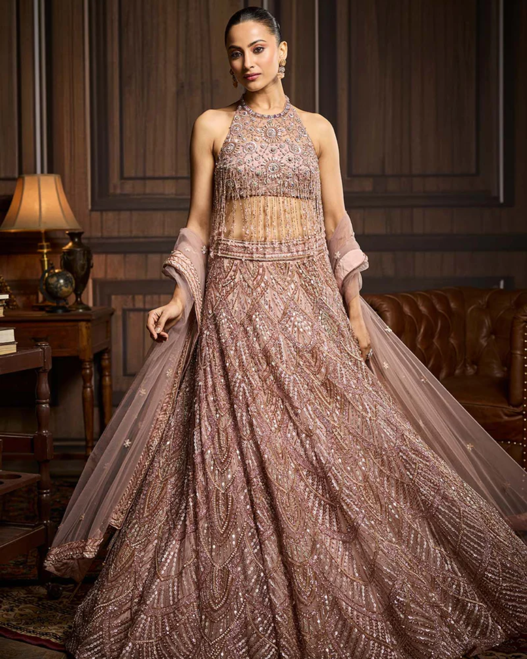 Diya Rajvvir - Blush Pink Embellished Lehenga Set from Taara