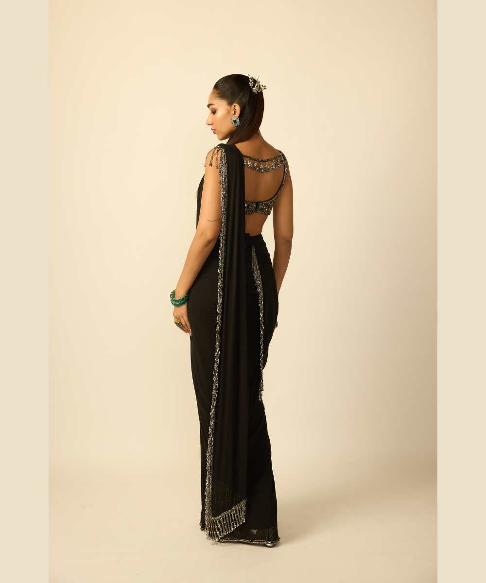 Black Georgette Tassel Saree