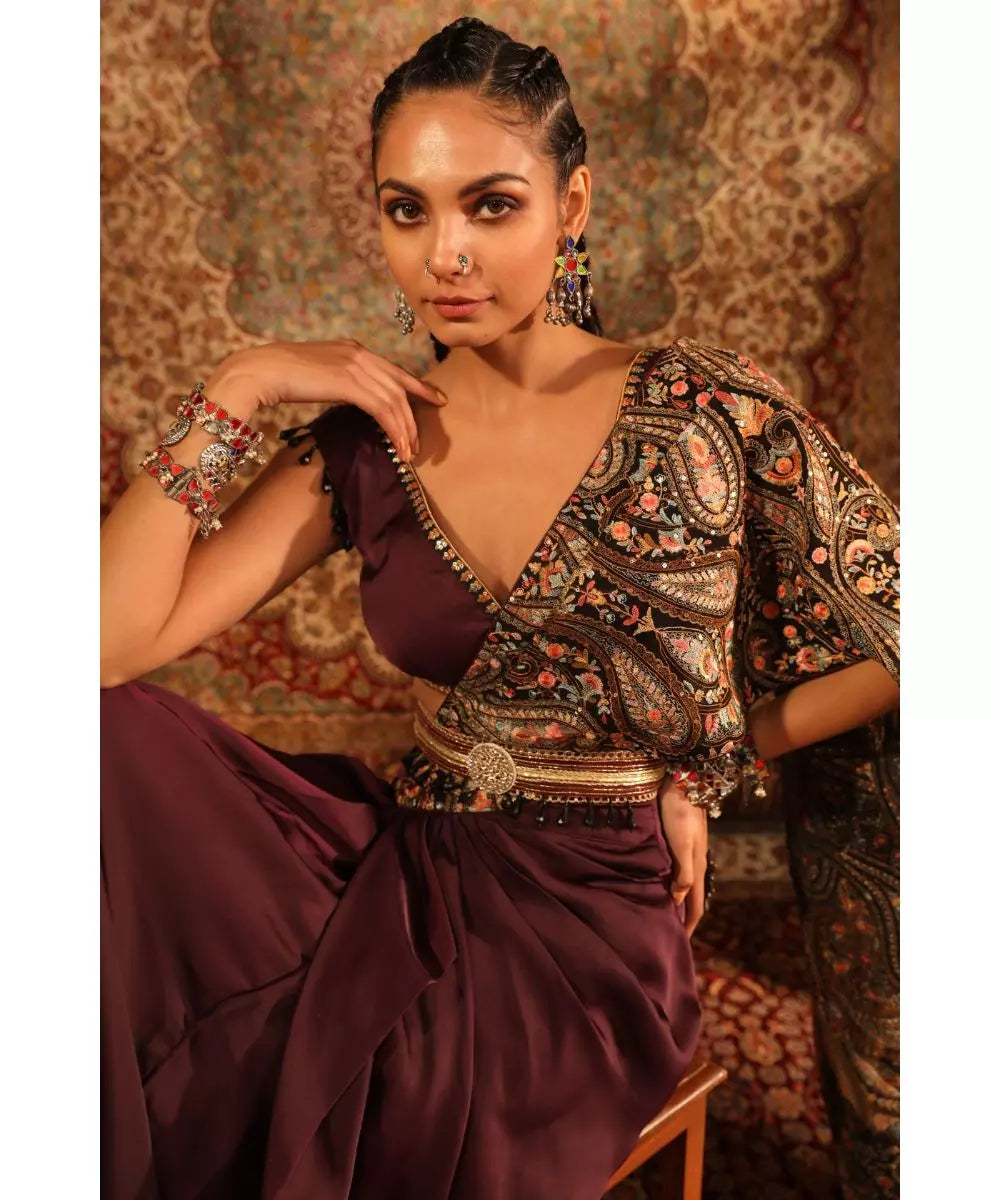 ADITI GUPTA - Wine Jamawaar draped Saree