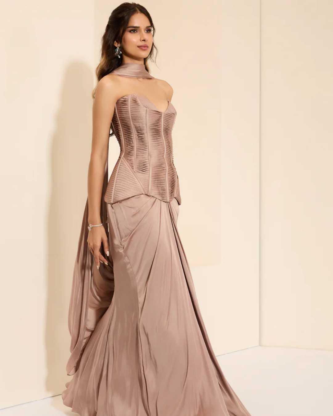 K&A by Karishma and Ashita - Dessert Rose Corset & Drape