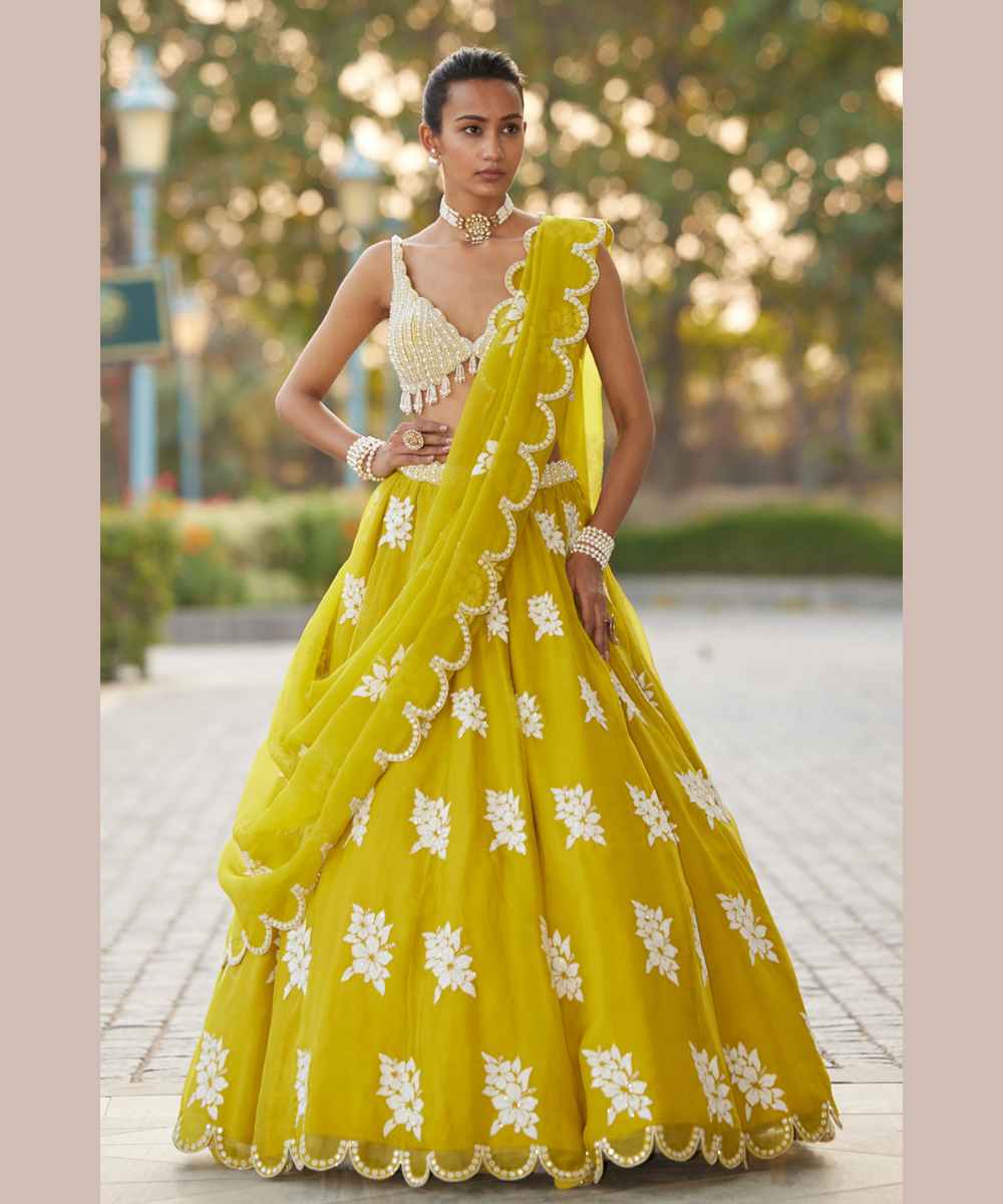 Moss Green Flower Lehenga Set