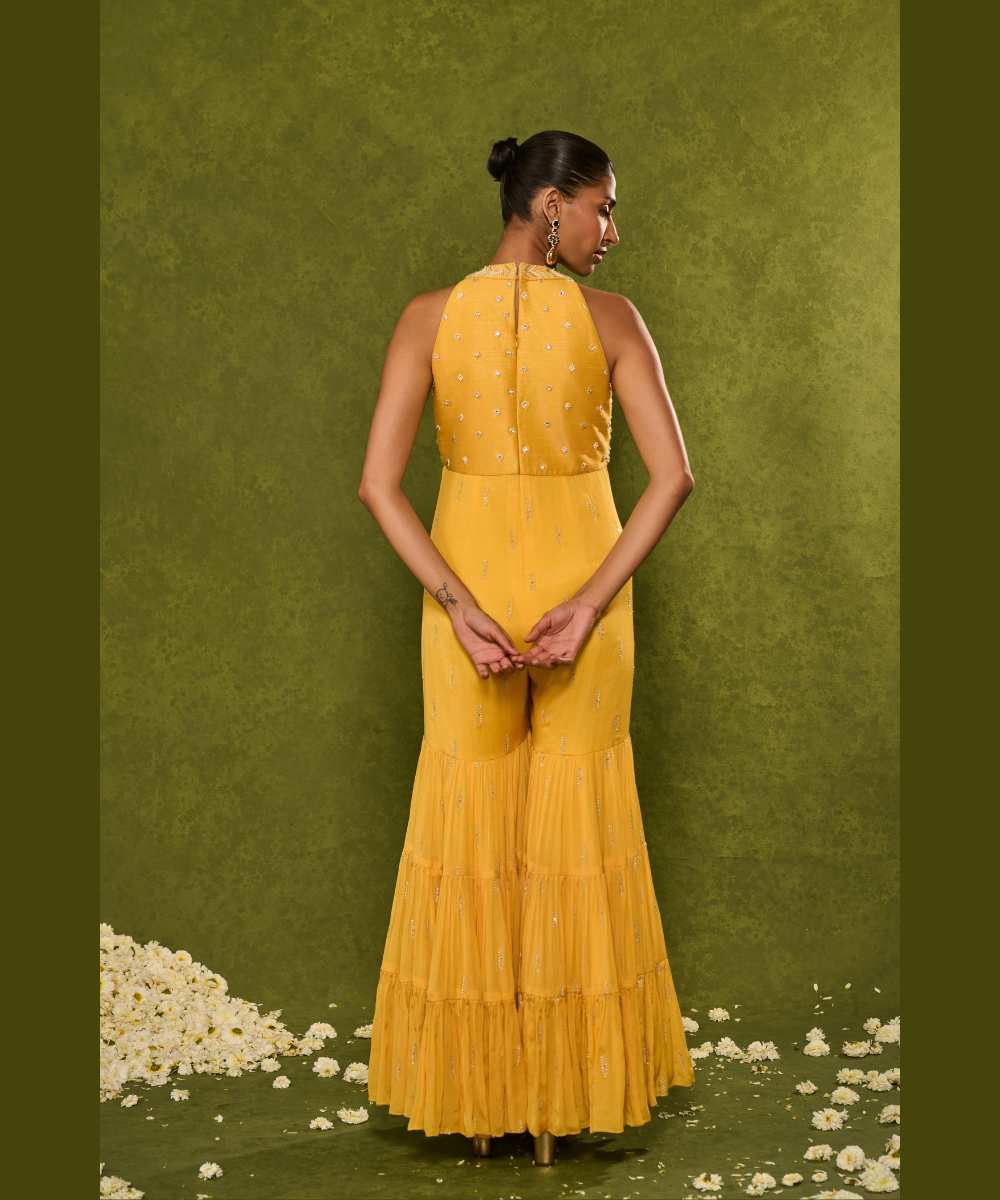 INES JUMPSUIT -  V neck jumpsuit with a flattering soft frill - Leher by Chamee and Palak