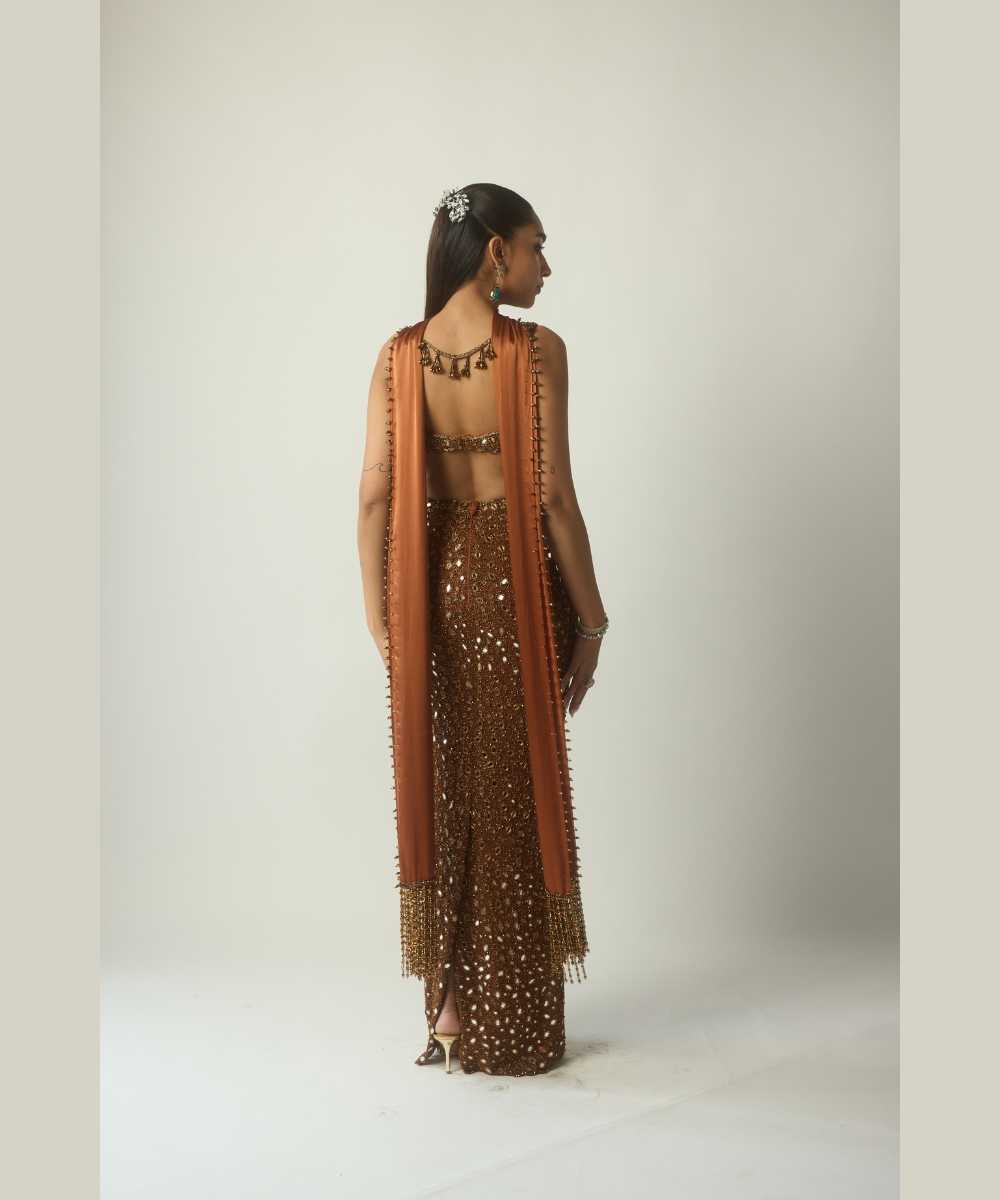 Metallic Copper Pencil Skirt Set