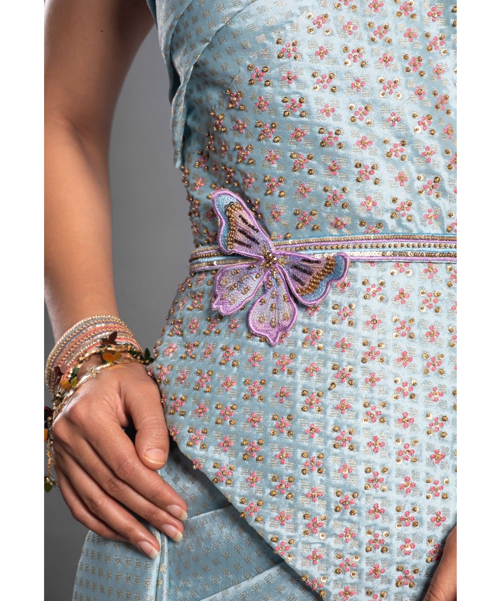 Aastha Sood - Sky Blue Brocade Dress