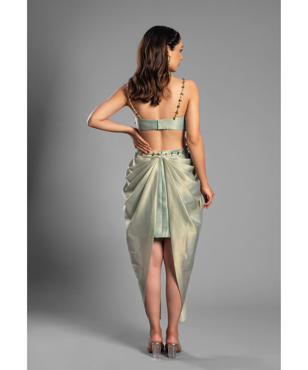 Aastha Sood - Light green Brocade Dress, Gold handwork Belt