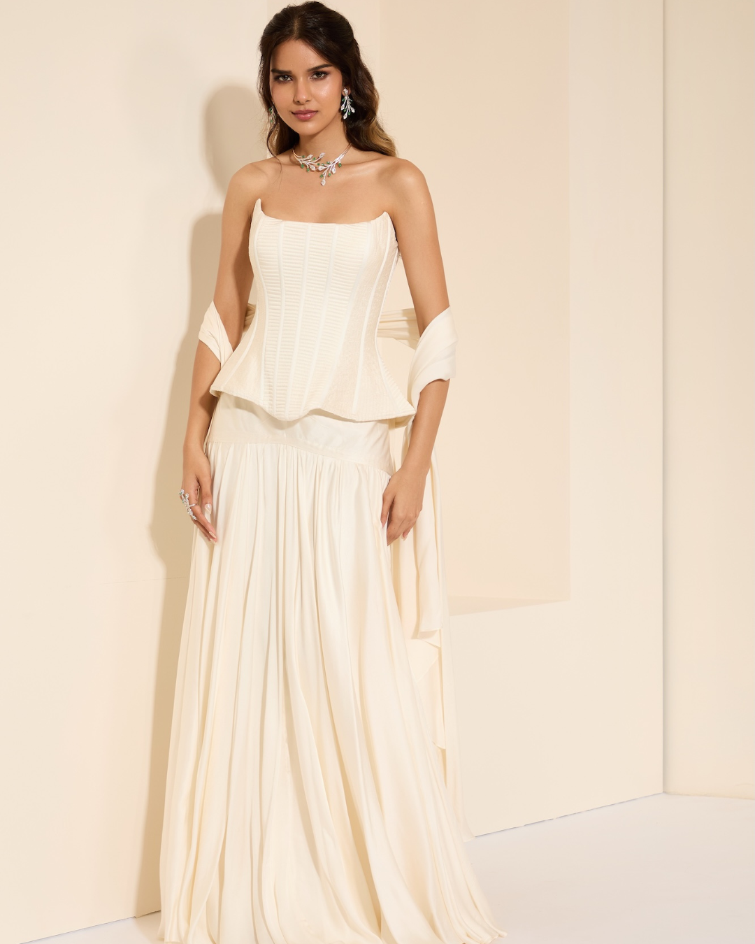 K&A by Karishma and Ashita - Pearl Corset & Drape