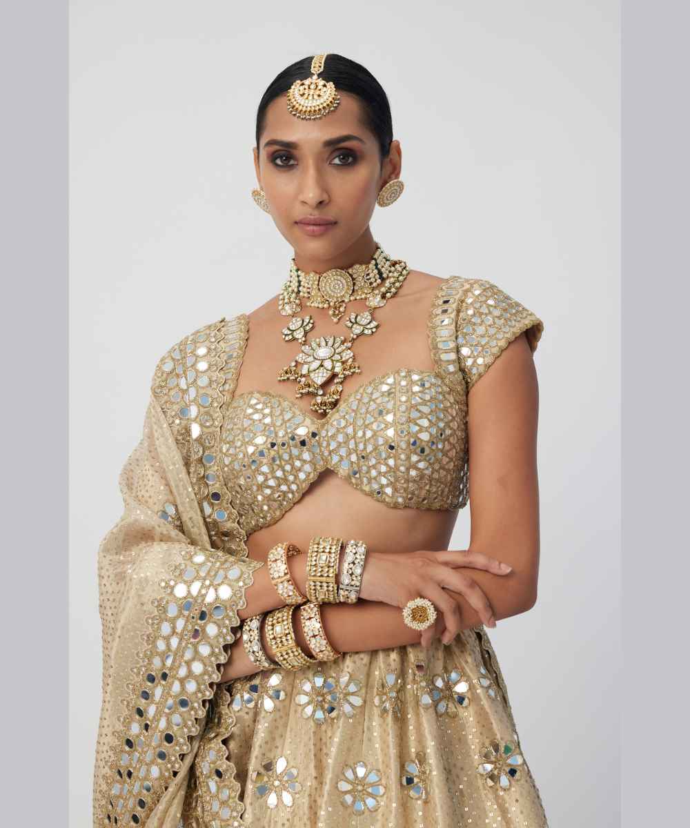 Golden Shimmer Organza Flower Lehenga Set
