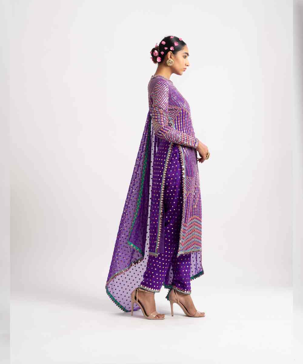 Purple Multi Embroidery Round Neck Kurta Set - Collection name Rang by Vvani vats