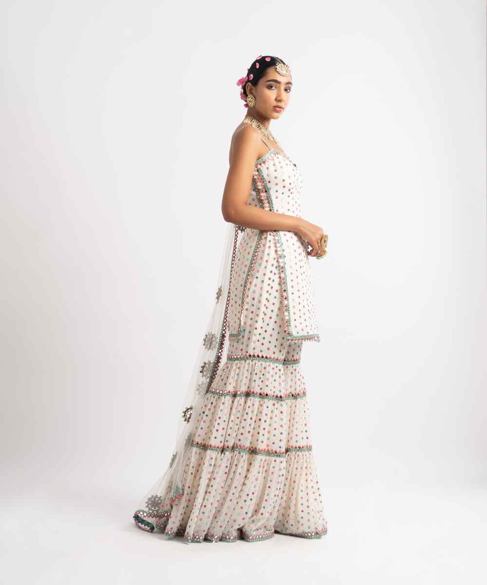 White Multi Tier Multi Color Sharara Set - Collection name Rang by Vvani vats