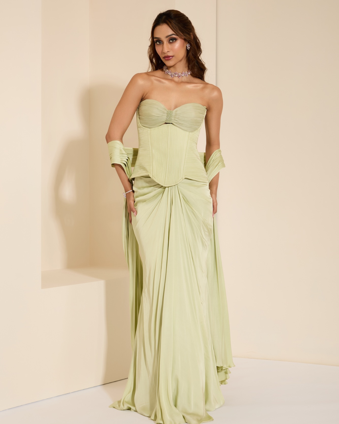K&A by Karishma and Ashita - Mint Muse Corset and Drape