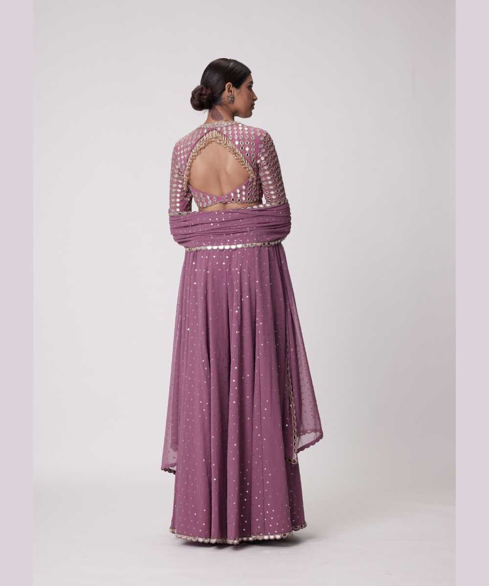 MUD  MAUVE HAND EMBROIDERED LEHENGA PANTS SET - Jugmug Bride by Vvani Vats