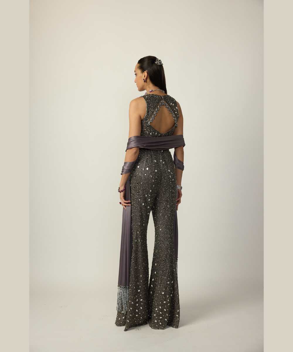 Metallic Grey Sharara Pant Set