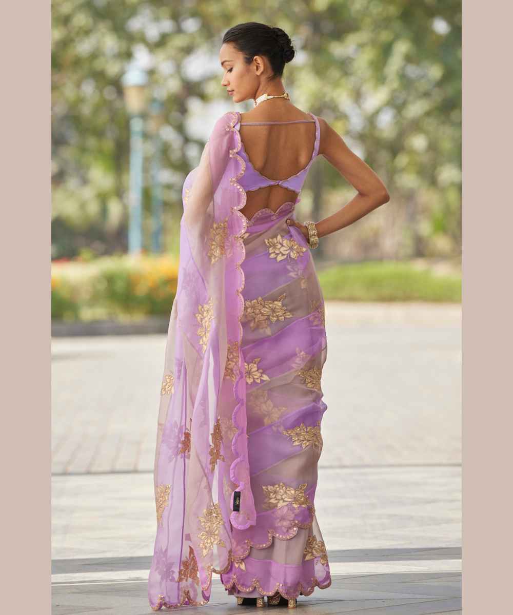 Mauve multicolor Flower Saree Set