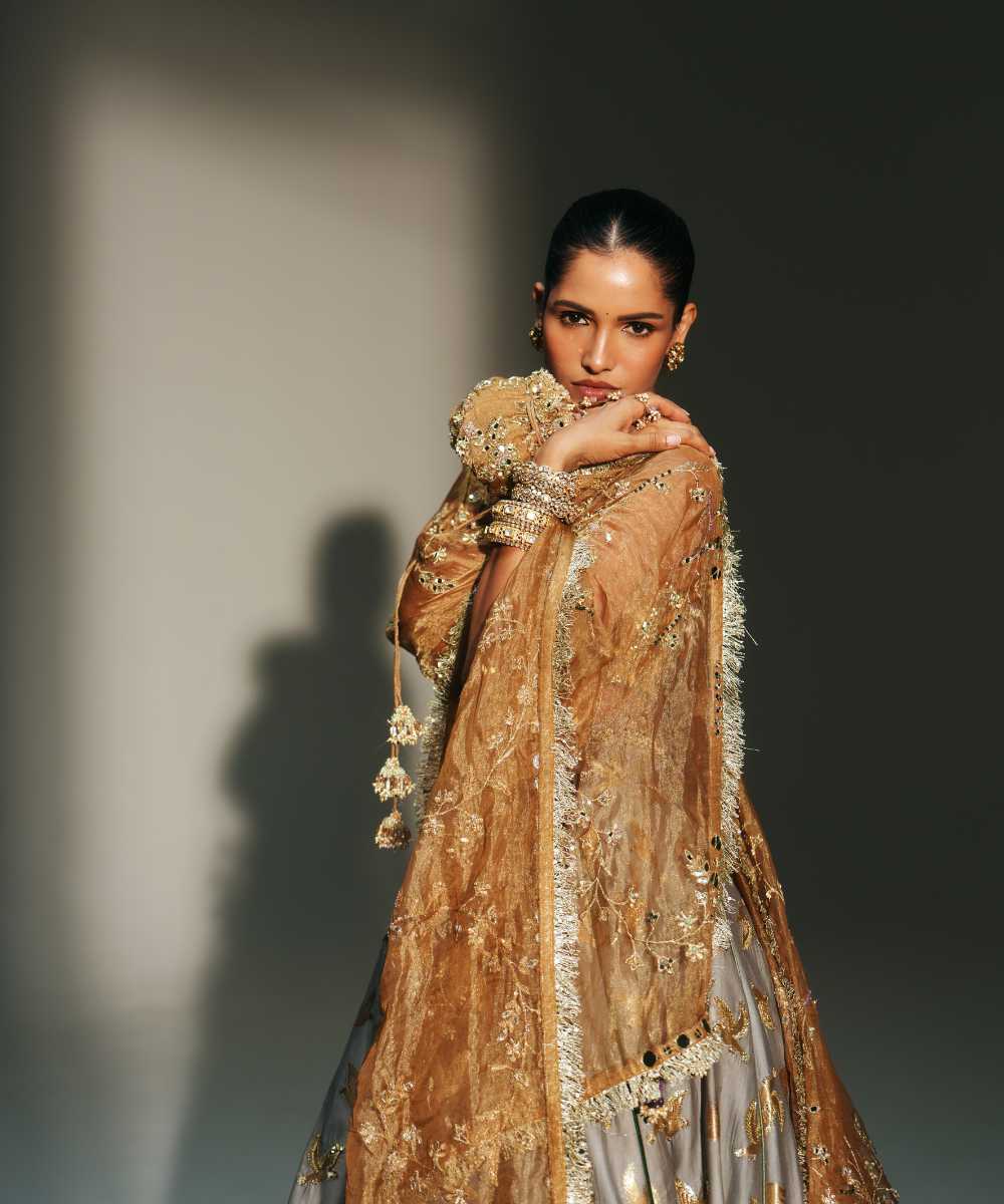 HINA - LEHENGA-PLATINUM BLOUSE & DUPATTA - Mehfil by Mahima Mahajan