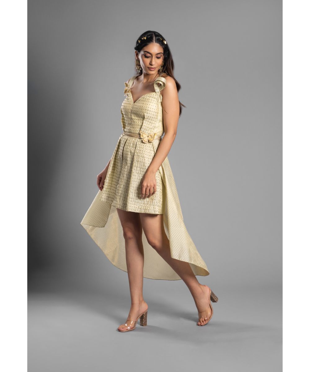 Ivory Brocade Embroidered Dress Sweetheart Neckline