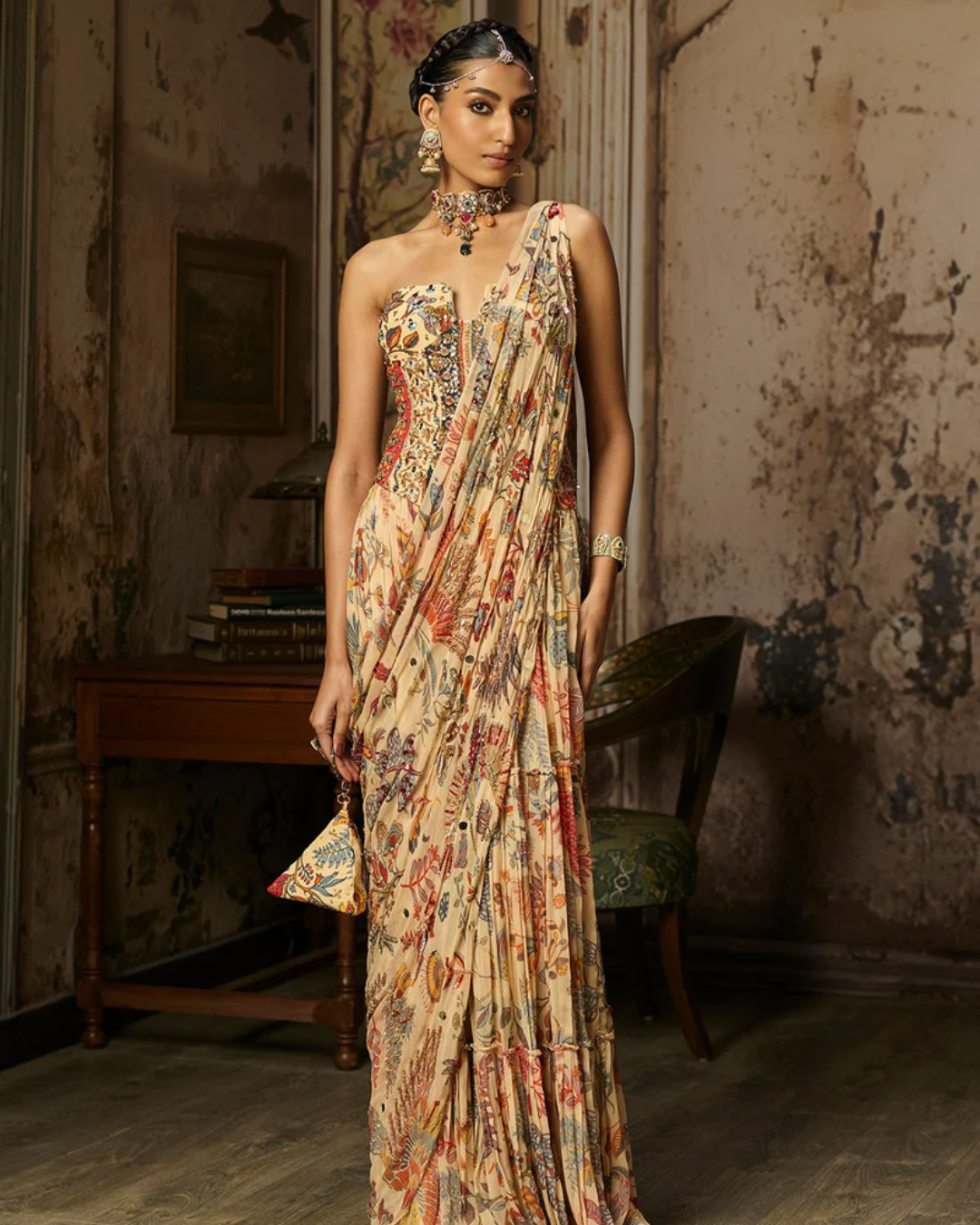 Diya Rajvvir - Blush Pink Stone Embroidered Blouse With Printed Lehenga Set from Bahaar