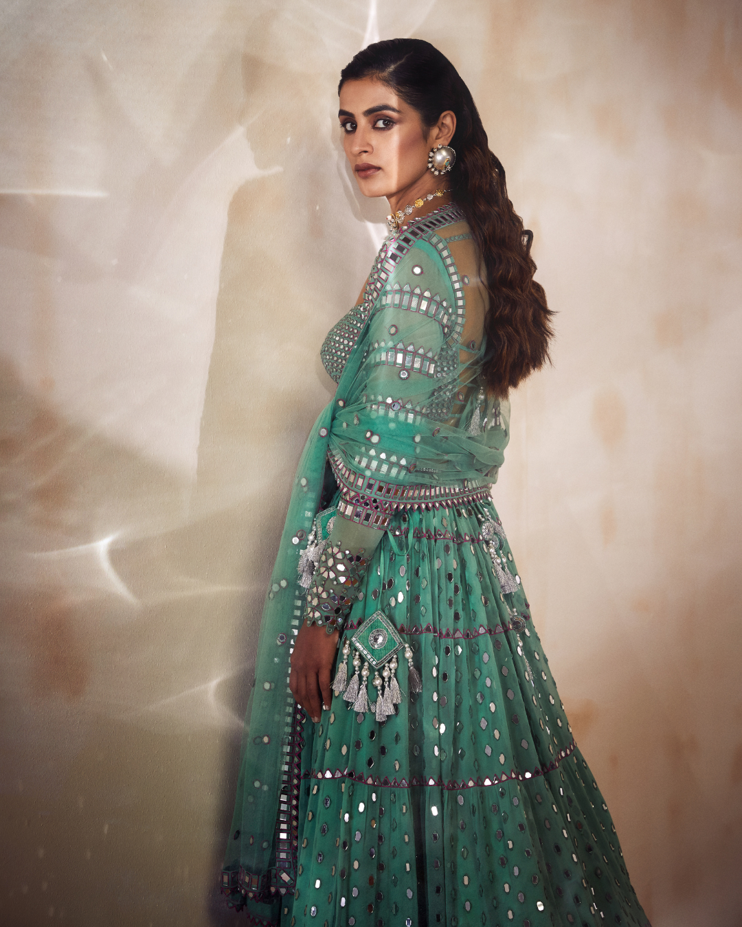 Vvani Vats -  Dull Mint Tier Lehanga Set from Chamak