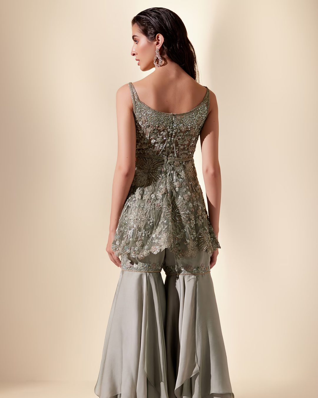 Adaara Couture - Mint Silk Organza & Net Hand Embroidered Sharara Set