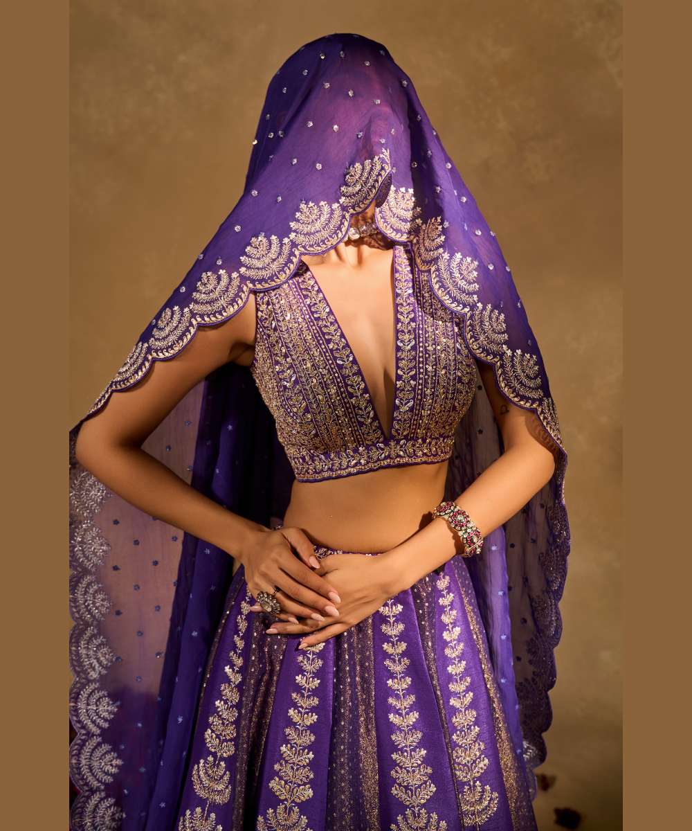 MAITRI LEHENGA - Purple dupion silk and tissue jamewar lehenga beautifully embroidered -  Leher by Chamee and Palak