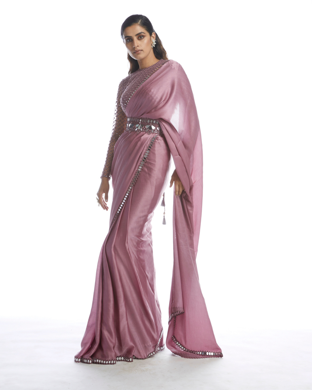 Vvani Vats - Old Rose Satin Chiffon Saree from Chamak