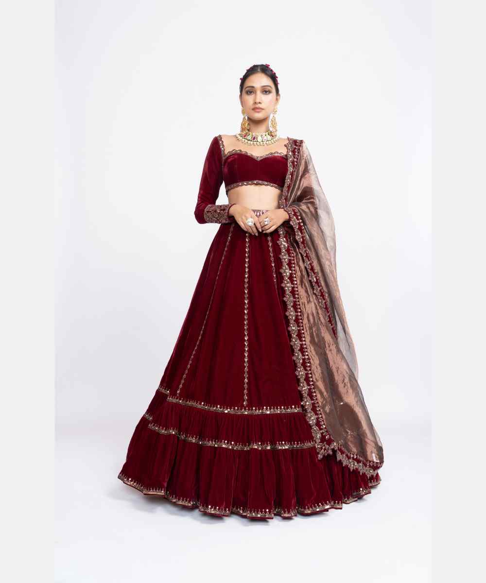 Maroon double tier lehenga set