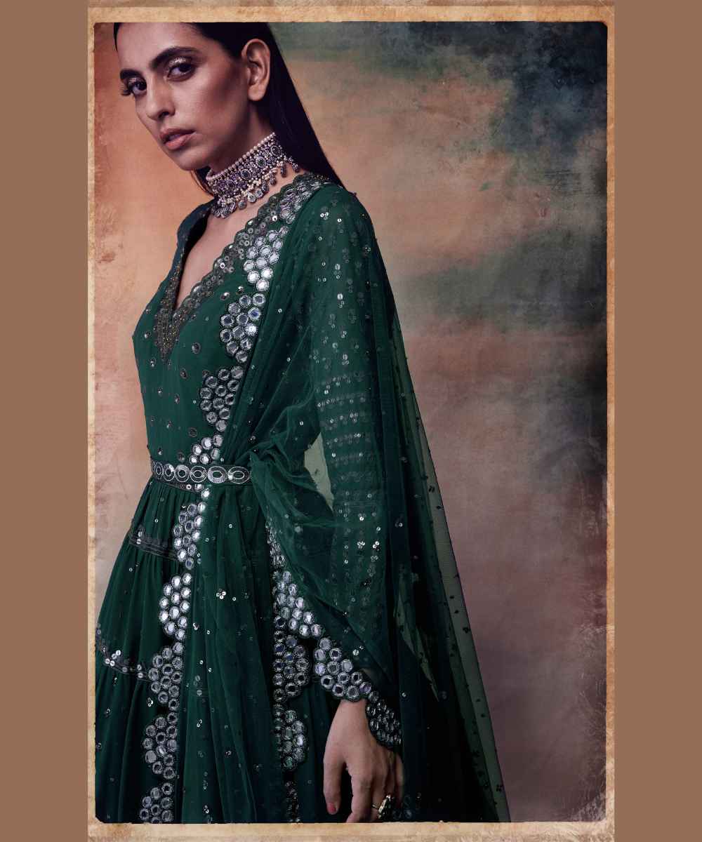 Dark teal green tier Anarkali