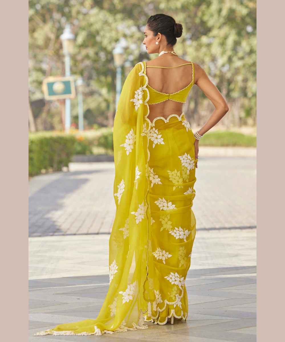 Moss Green Flower Saree Set