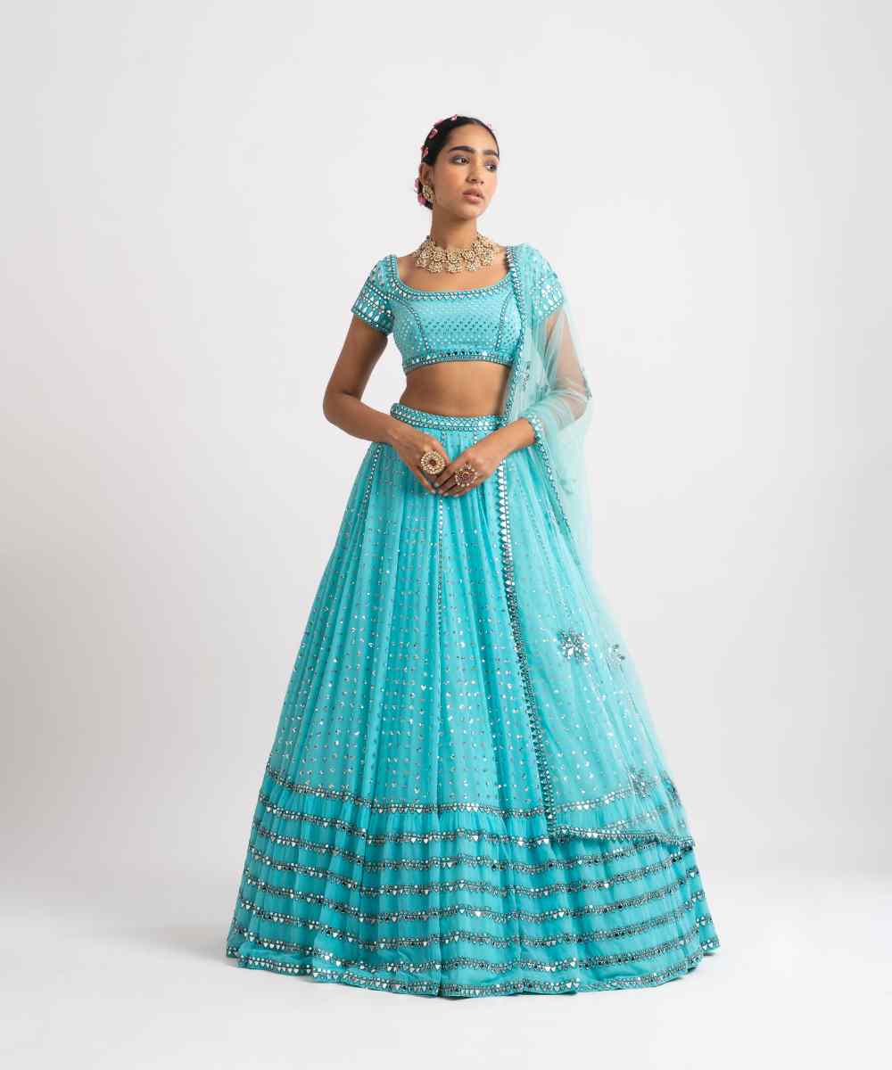 Mint Blue Single Tier Lehenga Set - Collection name Rang by Vvani vats
