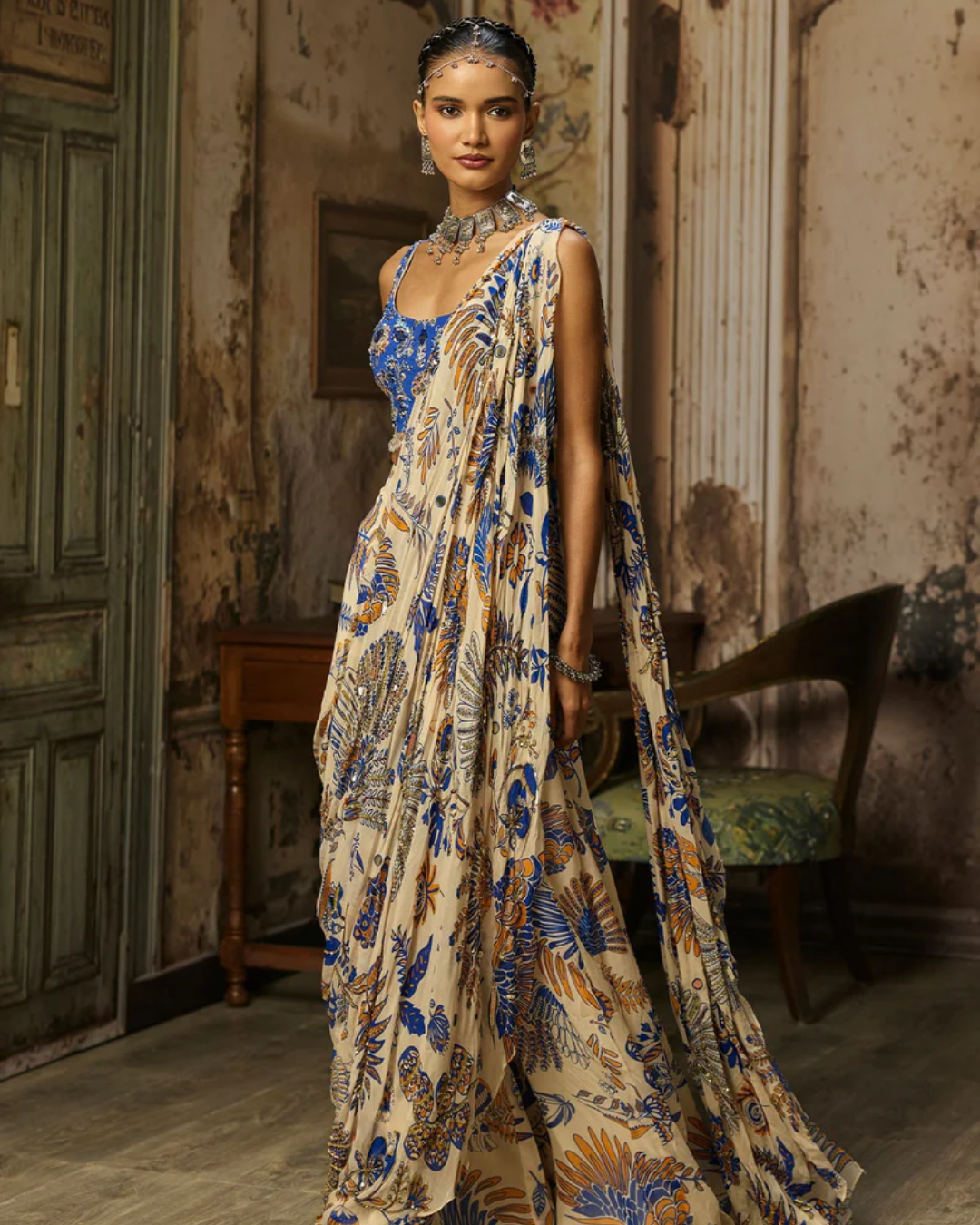 Diya Rajvvir - Ivory Printed And Highlighted Sharara Pants Saree Set from Bahaar