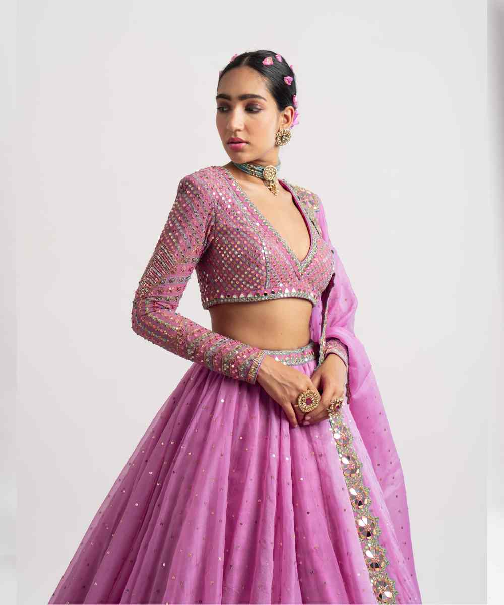 Dark Blush Silk Organza Lehenga Set - Collection name Rang by Vvani vats