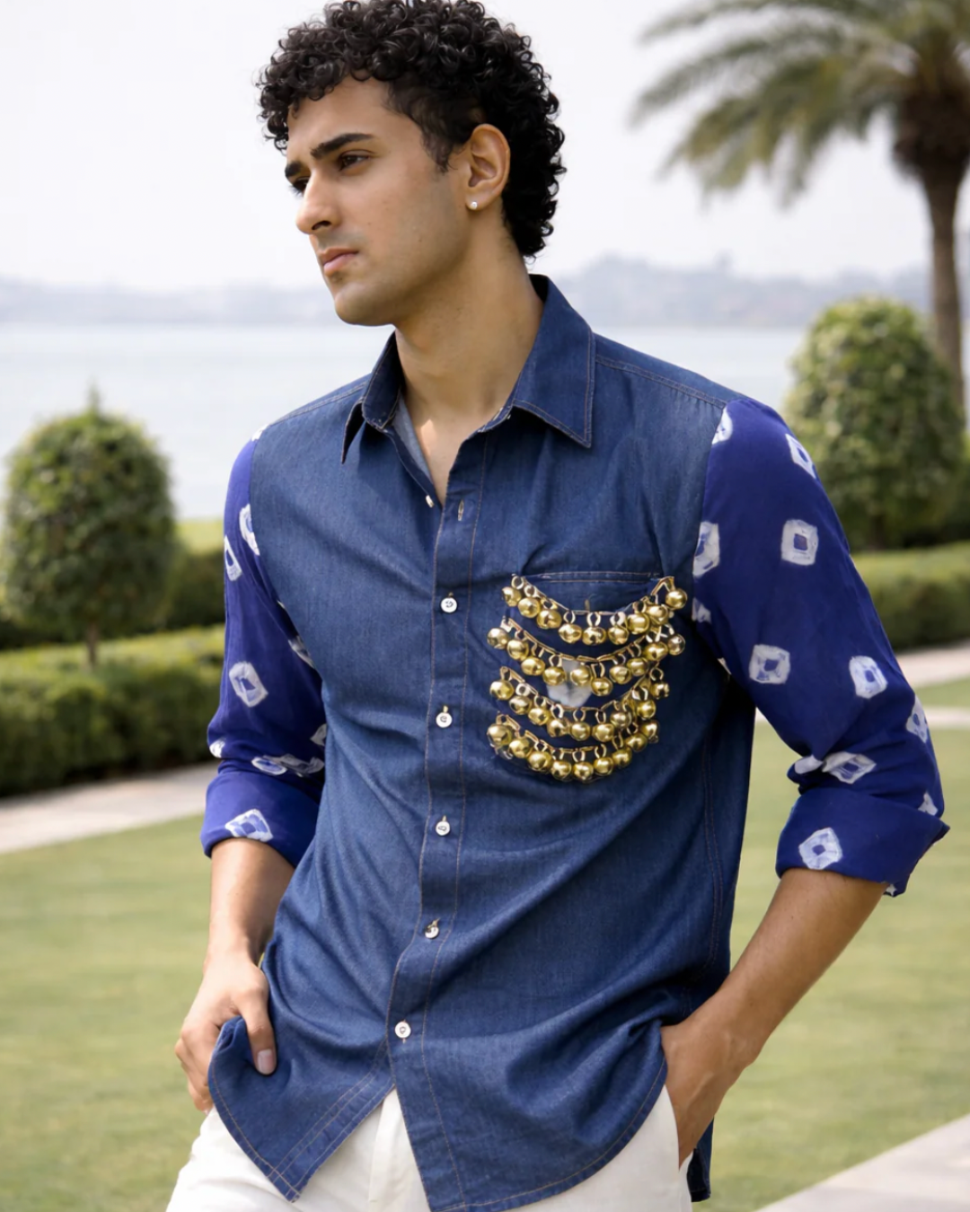 Banjara Trail - Neelkaar Ghungroo Bandhani Denim Shirt